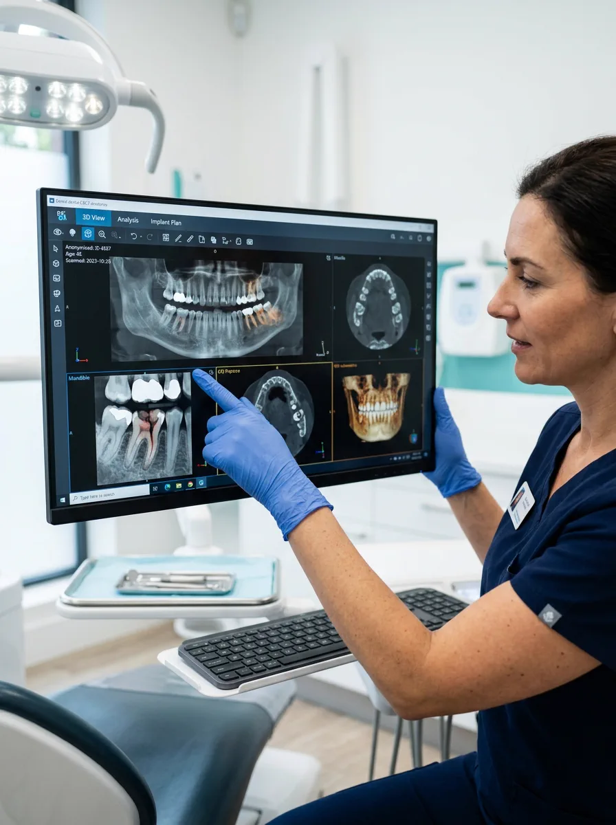 Dentist reviewing digital dental imaging for restorative care